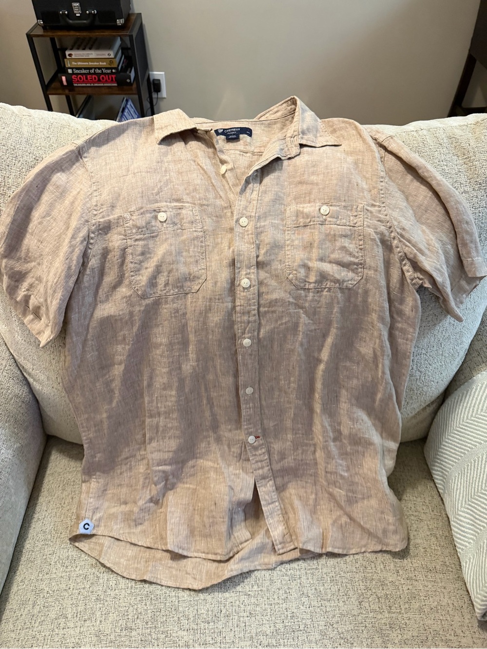 Tan linen button-up shirt size L #linenlove #summer